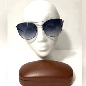 New Longchamp Paris Cat Eye Aviator Sunglasses Silver Frame Blue Lens With Case